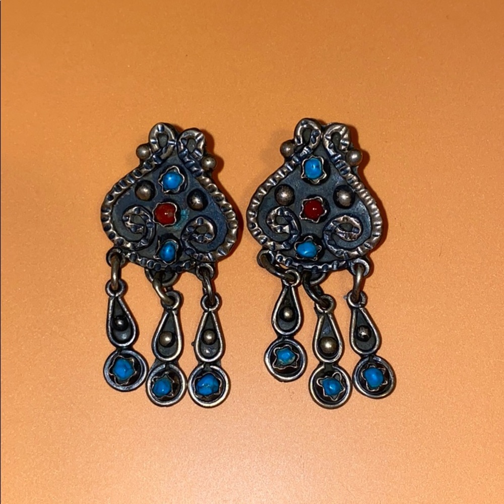 Vintage Turquoise & Coral Earrings